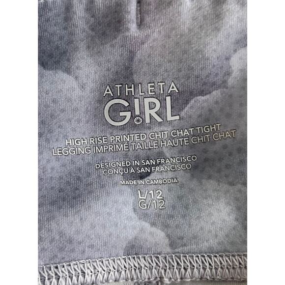 Athleta Girl High Rise Printed Chit Chat Leggings Workout Gray Lavender ‎ L/12 - Picture 7 of 10